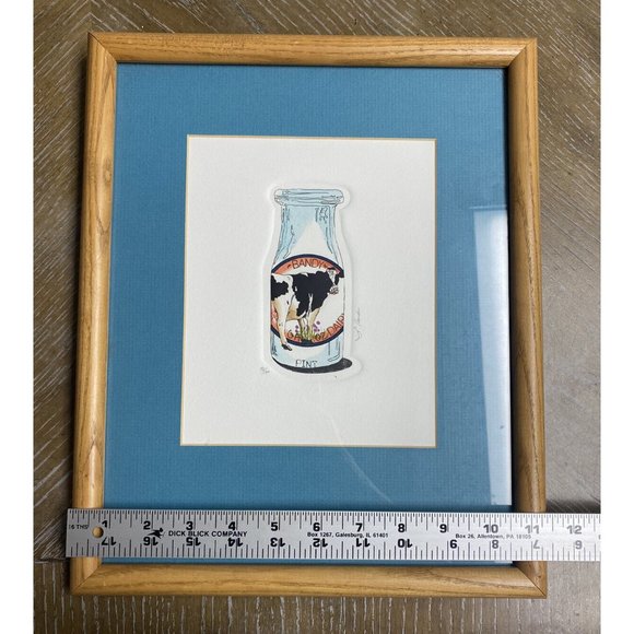 Darlene Hardie Cow Milk Bottle Etching Print Colored Framed Signed Farmhouse - Picture 7 of 9